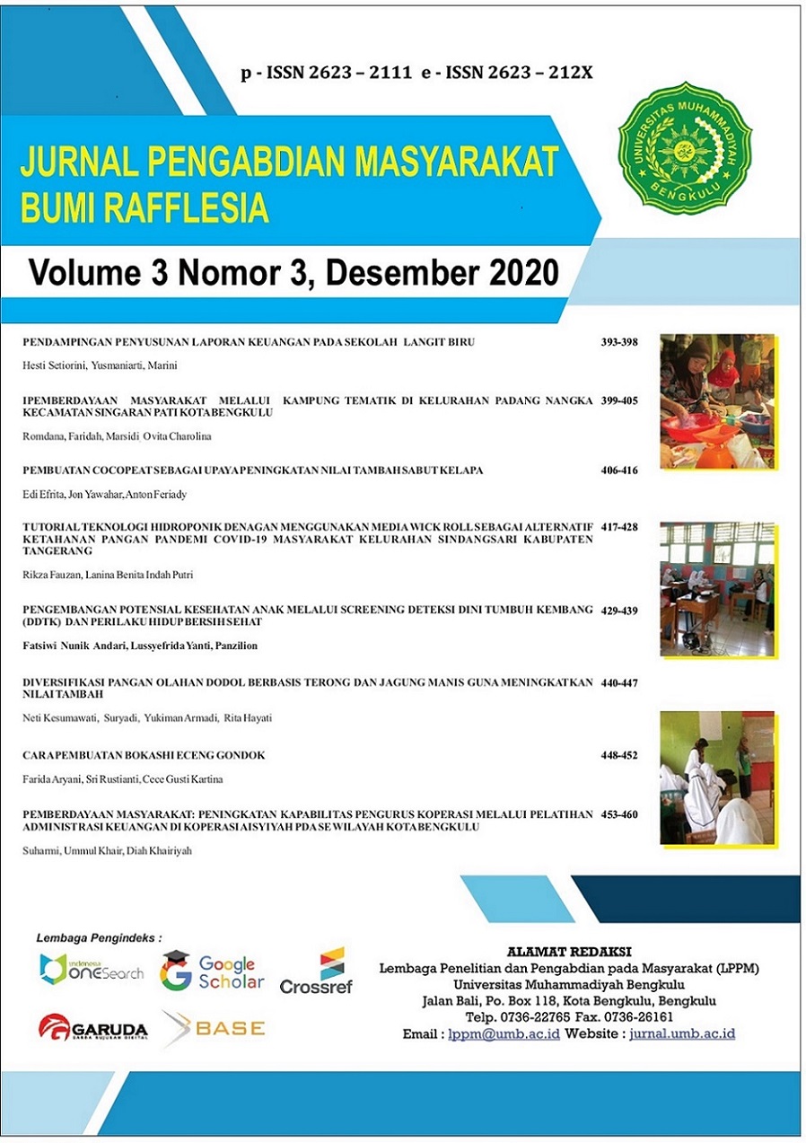 					View Vol. 3 No. 3 (2020): Jurnal Pengabdian Kepada Masyarakat Bumi Raflesia
				